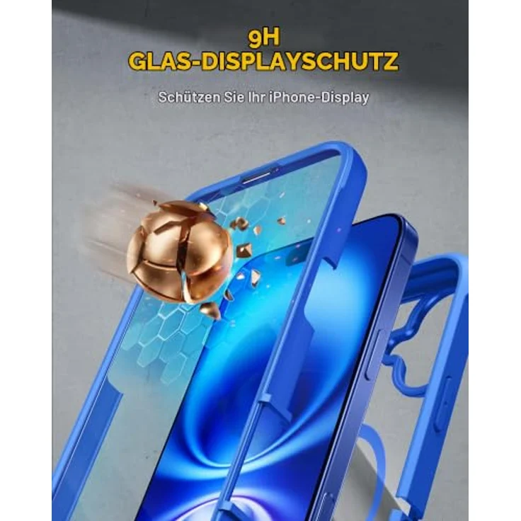 Miracase 360 Grad Handyhülle für iPhone 16 Plus mit MagSafe, 9H Glas Displayschutz, stoßfest, 6,7 Zoll, Blau – Bild 3