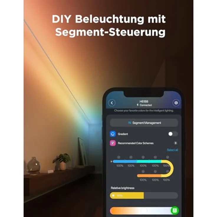 Govee LED Strip mit Skyline Kit, RGBWWIC Farbbeleuchtung, 4m, kompatibel mit Matter, Alexa und Google, individuelle Segmentsteuerung, 154+ Szenen, schwebende Wandmontage – Bild 4