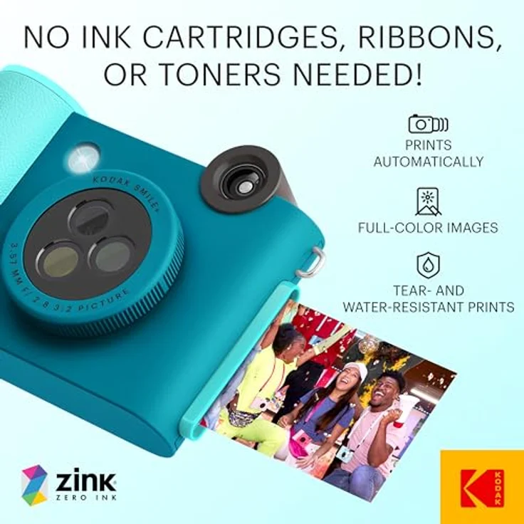 KODAK Smile+ 2-in-1 Digitale Sofortbildkamera & kabelloser Bluetooth-Fotodrucker - 10MP, Spezialeffekt-Drehobjektiv, Zink 2x3” Klebefotos, Drucken über Fun-App von Smart Devices - Blau – Bild 4
