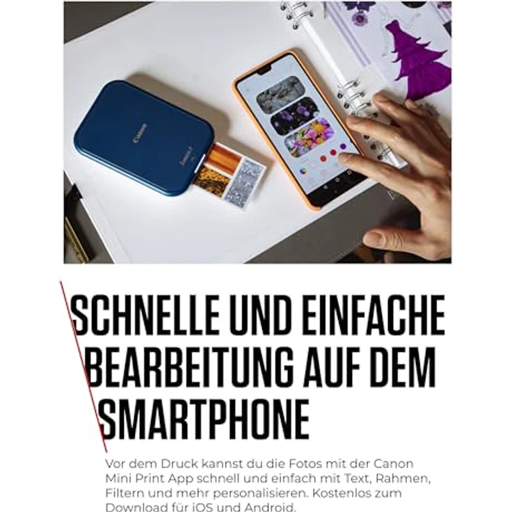 Canon Zoemini 2 Mini Fotodrucker mobil tragbar unterwegs Hosentasche Printing KIT (Fotodruck 5x7,6 cm, Smartphone + Tablet, eingebauter Akku) Marineblau [+ 20er Zink Druck-Set + 10er Circle Sticker] – Bild 5