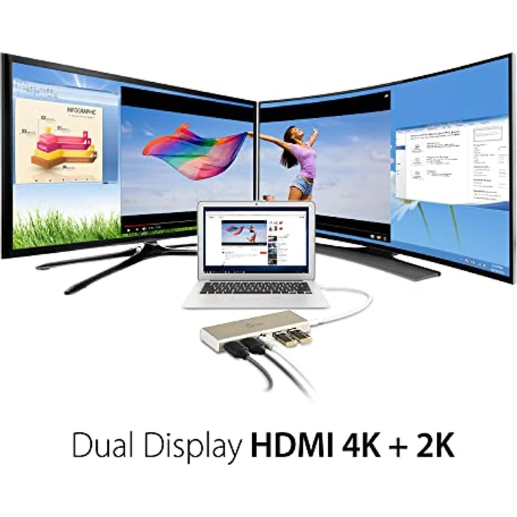 j5create USB-C Dual HDMI Hub - Typ C Dockingstation mit 2X HDMI, 2X USB 3.0, Ethernet, PD 60W Durchgangsladung für Laptop & PC (JCD381) – Bild 2