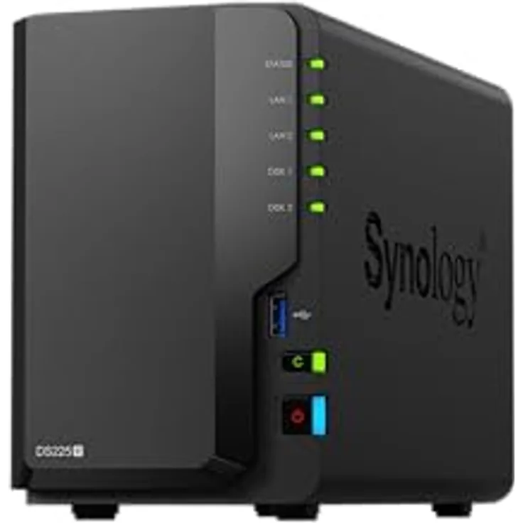 Synology Diskstation DS225+ NAS System, 2GHz Intel Celeron J4125, 4-Core, 2GB DDR4 RAM, Desktop, 2x 2,5"/3,5" Speicher, 2.5Gbit und 10Gbit LAN