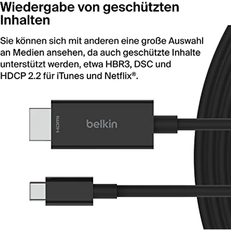Belkin USB-C-auf-HDMI 2.1-Kabel, 2-m-Kabel für 8K bei 60 Hz, 4K bei 144 Hz, HDR, HBR3, DSC, HDCP 2.2, kompatibel mit Macbook, iPad Pro und anderen USB-C-Geräten – Bild 5