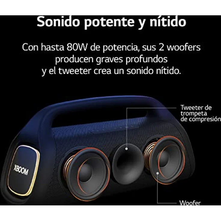 LG XBOOM Go XG9Q Bluetooth-Lautsprecher, 80 W, Lautsprecher mit Sound Boost, Stroboskopbeleuchtung, Wasser- und staubdicht (IP67), dynamischer Bass-Optimierer, 24 Stunden Spielzeit, Schwarz – Bild 2