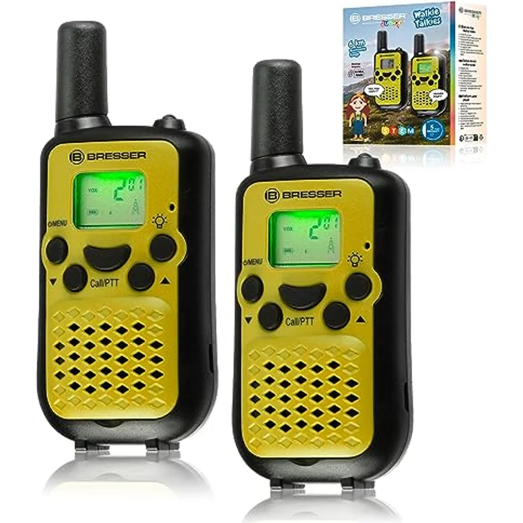 Bresser Junior Walkie Talkie, wiederaufladbares Funkgerät für Kinder, grün, hohe Reichweite bis 6 km, Freihand-Modus, 8 Kanäle, integrierte Taschenlampe – Bild 1