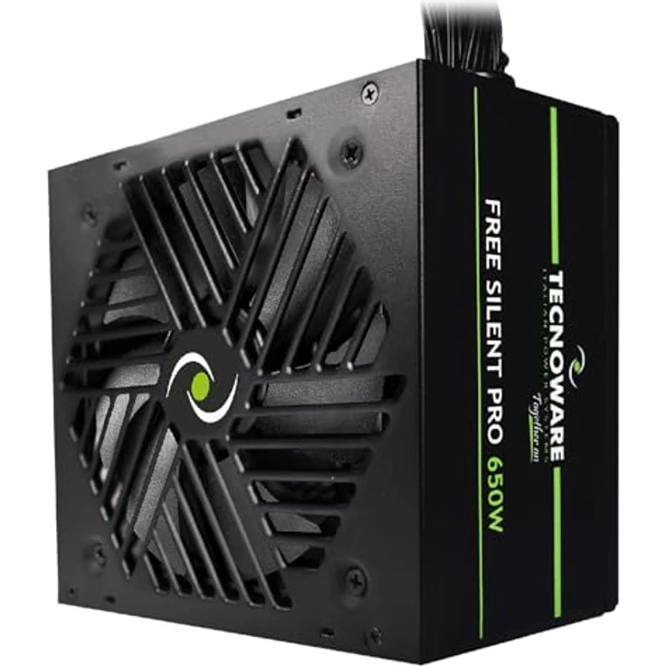 Tecnoware Netzteil Free Silent PRO 650, für NVIDIA GeForce GTX - RTX Grafikkarte, leiser Lüfter, PCI-E Anschlüsse, CPU 4+4, SATA, Molex – Bild 1