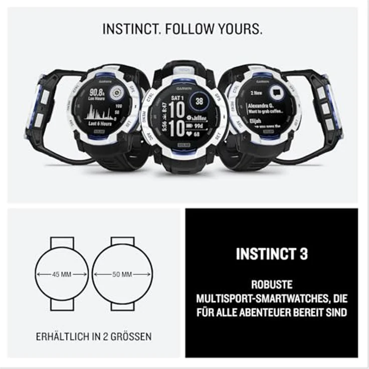Garmin Instinct 3, Smartwatch 50 mm, Supernova Edition, Solar, Whitestone/Black – Bild 8