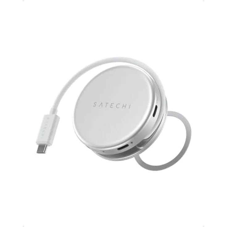 SATECHI USB-C Hub OntheGo™ 5-in-1, HDMI 4K@60 Hz, Silber, mit 60 W Passthrough-Laden und magnetischer Befestigung – Bild 1