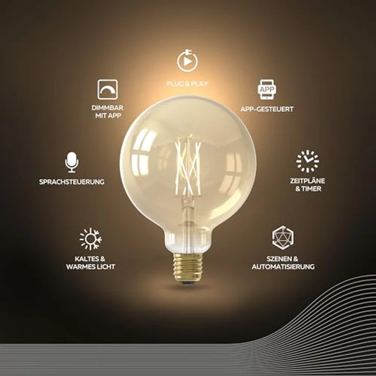 CALEX Smart LED Lampe G125, E27, Gold Filament, dimmbar, warmweißes Licht, WLAN App- & Sprachsteuerung, 806 Lumen – Bild 3