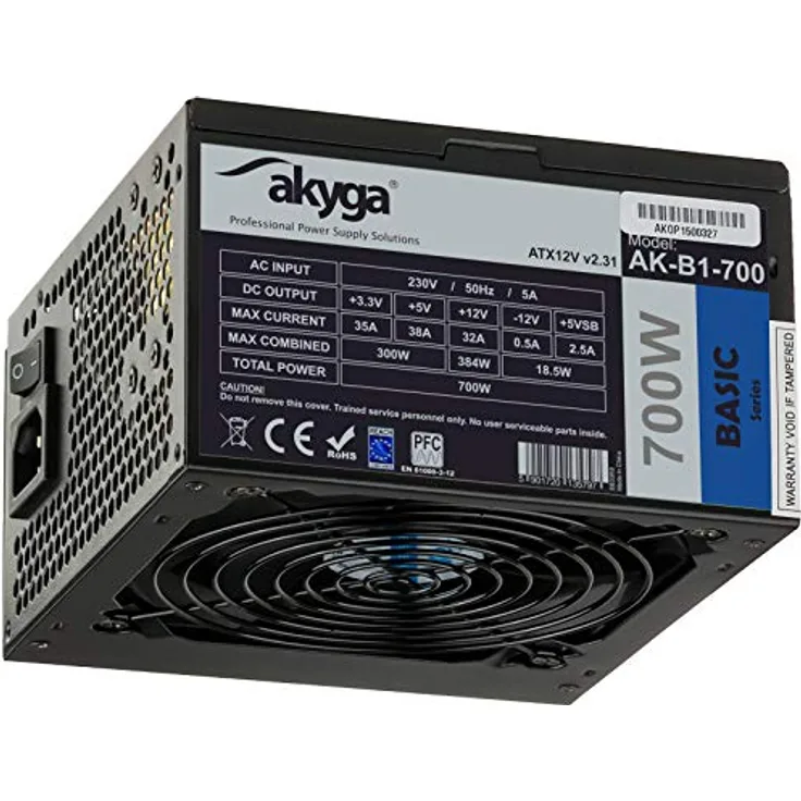 AKYGA Basic Power Supply AK-B1-700BE, 700W ATX 2.31 Black Edition, 5x SATA, PCI-E 6+2 Pin, 120mm Fan, PPFC