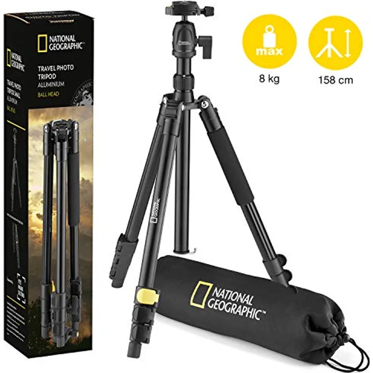 National Geographic Foto-Reisestativ-Set mit Einbeinstativ, Alu, vierteilige Beine mit Hebelverriegelung, Tragetasche, Kugelkopf, Schnellwechselplatte, bis 6 kg NGTR001L – Bild 3