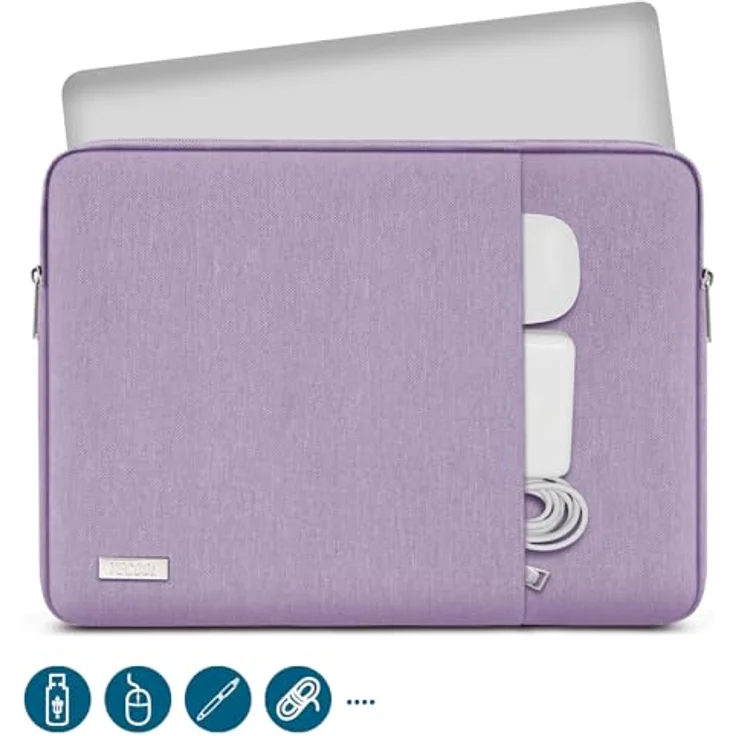 TECOOL 14 Zoll Laptoptasche, wasserdichte Schutzhülle mit 8 mm Polsterung für Lenovo, HP, Acer, Dell, MacBook Air 15, lila – Bild 2
