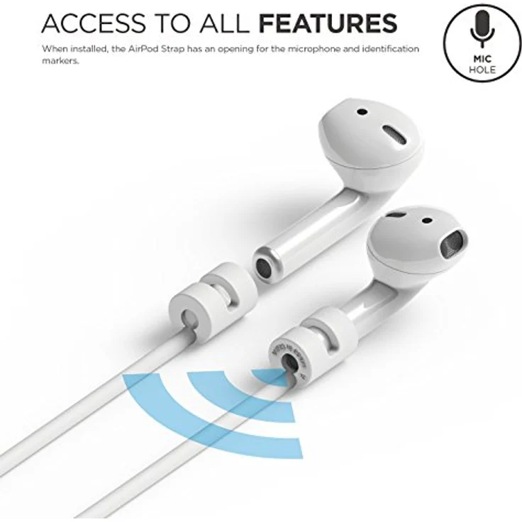 elago AirPods Halteband Strap Kompatibel mit Apple AirPods 1 und 2 - Aus geschmeidigem Silikon, 45cm, Perfekt für Sport, Freizeit und Outdoor Aktivitäten (Weiß) – Bild 4