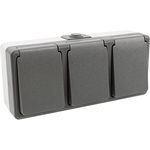 McPower Feuchtraum Dreifach-Steckdose grau, spritzwassergeschützt, 250V~/16A, IP44, Aufputz, 1 Jahr Garantie