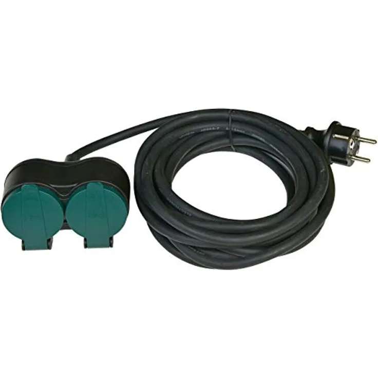 HEITECH Schuko Verlängerungskabel 5 Meter Kabel - Stromkabel Verlängerung 2fach für den Außenbereich IP44, 250V - 5m Kunststoff Kabelverlängerung schwarz - Flexibles 5m Stromkabel für den Außenbereich mit Kunststoffleitung