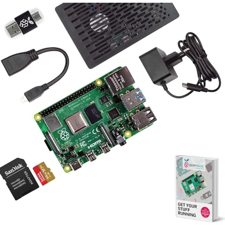 BerryBase Raspberry Pi 4B Model B, 8GB Basic Kit mit ARM Cortex-A72, 4K Doppelausgabe und Acrylgehäuse – Bild 1