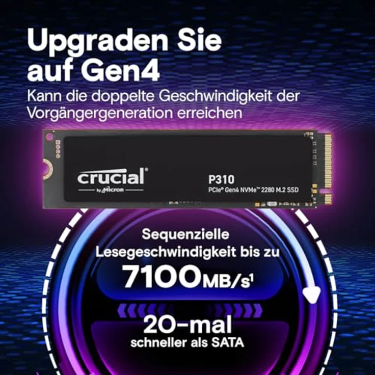 Crucial SSD 1TB M.2 (2280) P310 NVMe PCIe Gen4 interne, bis zu 7100 MB/s sequenzielles Lesen, kompatibel zu Gen3- und Gen4-Laptops und -Desktops – Bild 2
