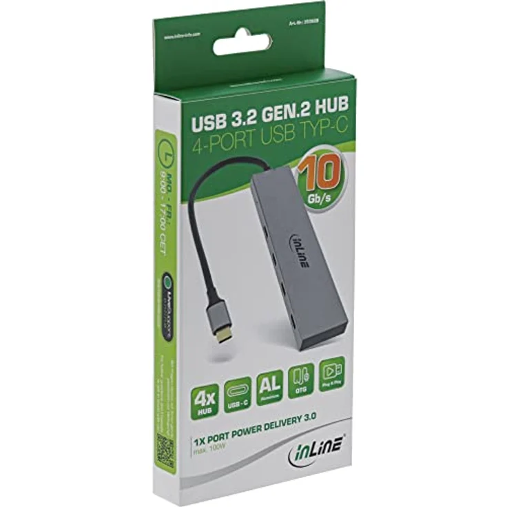 InLine® USB 3.2 Gen.2 Hub (10Gb/s), USB Typ-C zu 4 Port Typ-C (1 Port Power Through bis 100W), OTG, Aluminiumgehäuse, grau, ohne Netzteil – Bild 5