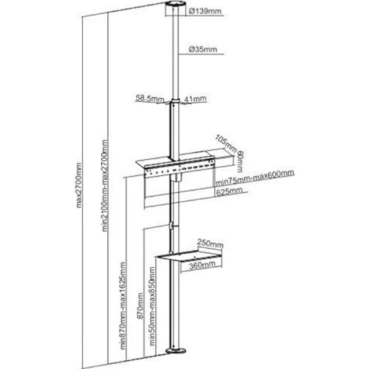 Techly ICA-TR32 - Flachbildschirm-Bodenhalter (Feststehender Flachbildschirm-Bodenständer, Schwarz, Grau, 177,8 cm (70 Zoll), TV, 30 kg, 200 x 200 mm) – Bild 4