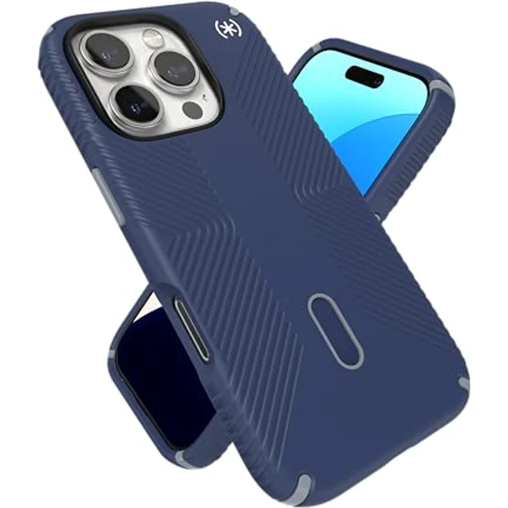 Speck Presidio 2 Grip iPhone 16 Pro Hülle - MagSafe, ClickLock, 4m Fallschutz, Küstenblau/Staubgrau – Bild 1