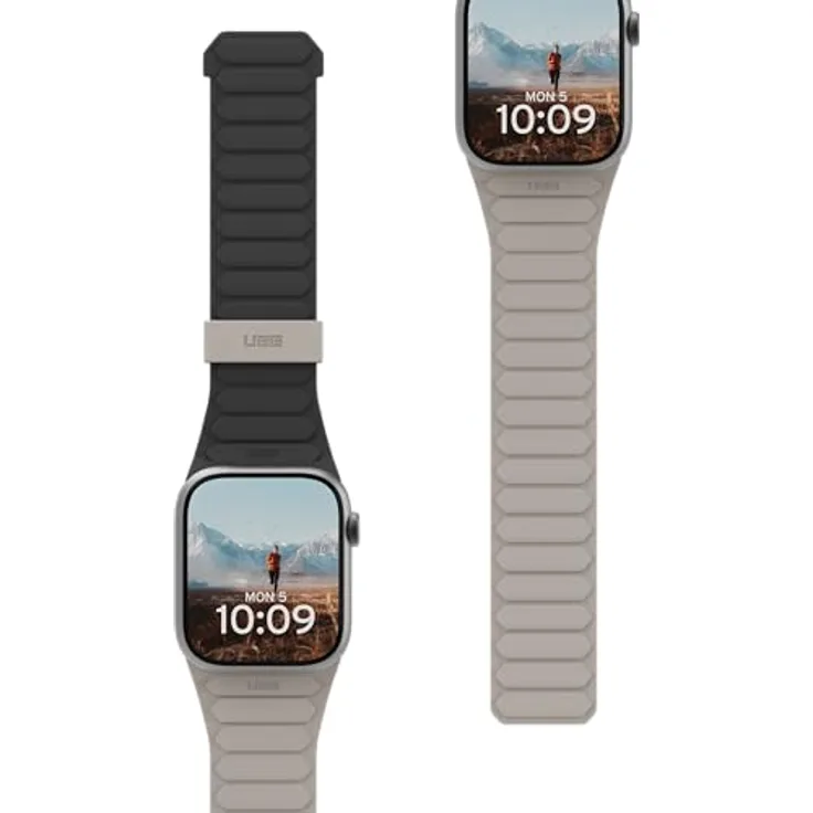 URBAN ARMOR GEAR Pathfinder Armband für Apple Watch 41mm/40mm/38mm, magnetisches Silikon Glieder-Armband, Schwarz/Titanium, wasser- und schweißresistent, wendbares Design mit starkem Magnetverschluss