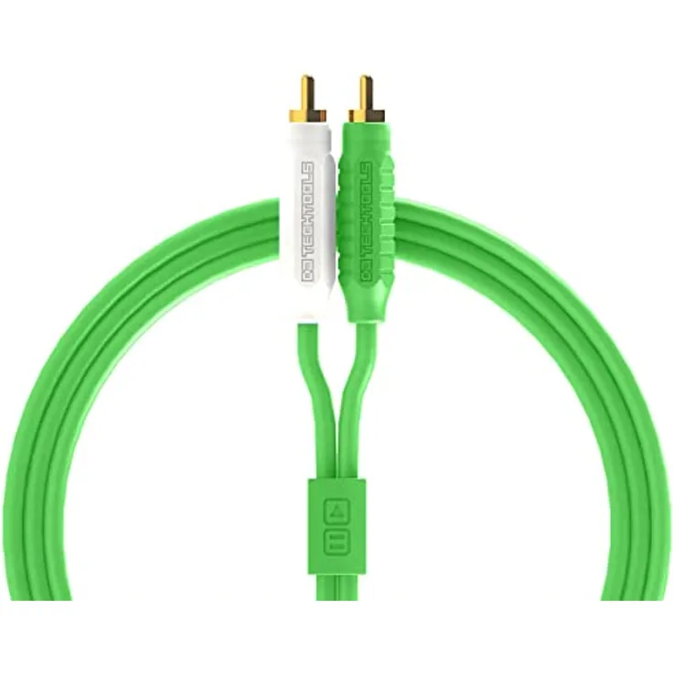 DJ TechTools Chroma Cables Audio MK2 RCA – RCA Green, hochwertiges Stereo Kabel (Easy Wrap HQ Gummi, vergoldete Steckverbinder, 2,0m lang, Adapterkabel, integrierter Klettkabelbinder), Grün