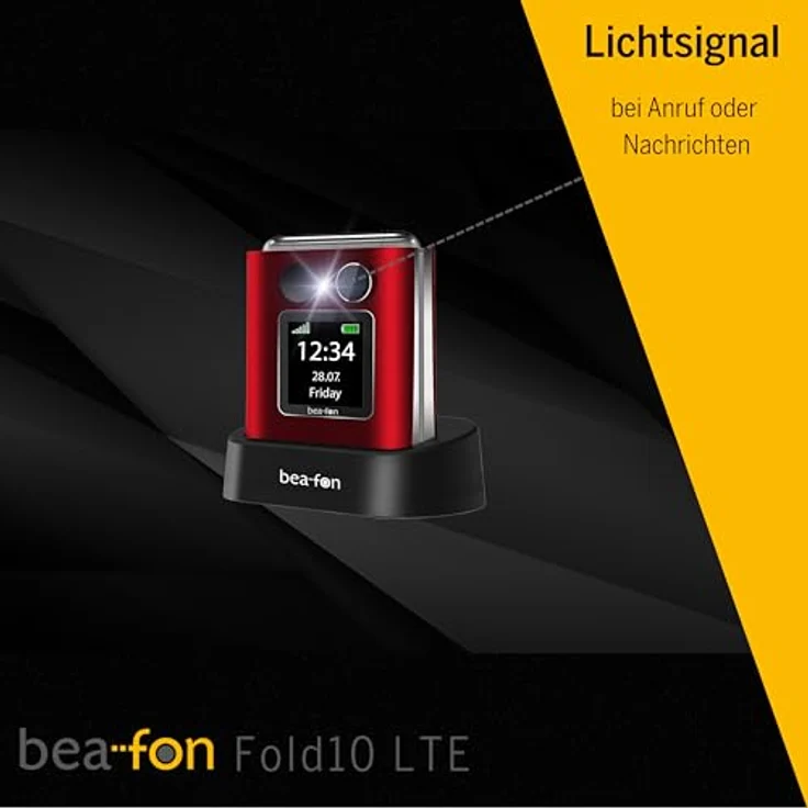 Beafon Fold10 LTE Klapphandy, SOS Notruftaste, XL Farbinnendisplay 2,2" (5,58cm), XL Farbaußendisplay 1,44" (3,65cm), Fotokontaktanzeige, Kamera, Lichtsignal, Tischladeschale, rot – Bild 5