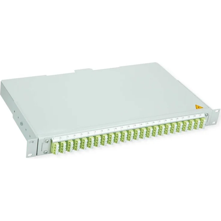 Telegärtner BASIS V LWL-Panel, 24x LC Quad Kupplungen & Pigtails, OM5, lindgrün