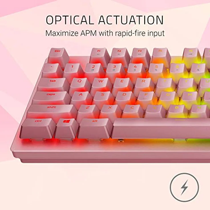 Razer Huntsman V2 Tenkeyless (Red Switch) - Optische Gaming-Tastatur ohne Ziffernblock (Lineare Optische Switches, Doubleshot PBT-Tastenkappen, Handballenauflage) QWERTY US-Layout | Quartz Pink – Bild 3