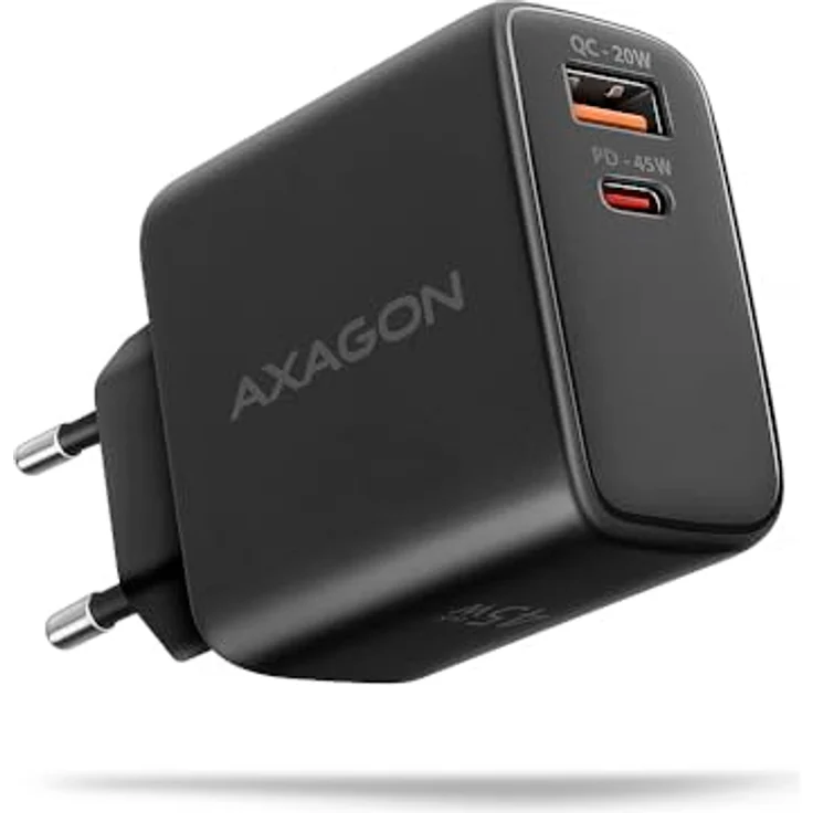 Axagon ACU-PQ45 GaN USB Ladegerät, 45 W mit 2x Ports (USB-A + USB-C), PD3.0, QC4+, Schwarz – Bild 1