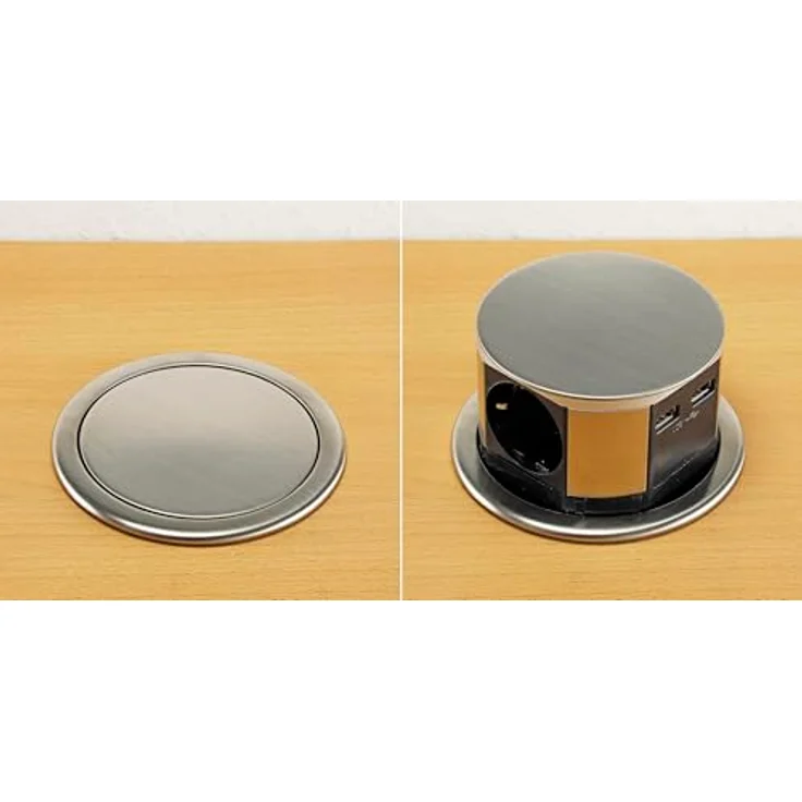 ChiliTec Versenkbare Einbausteckdose 3X Steckdose USB-A USB-C Edelstahl Front Mehrfachsteckdose mit 150cm Kabel 230V für Küche, Schreibtisch, Arbeitsplatten – Bild 3