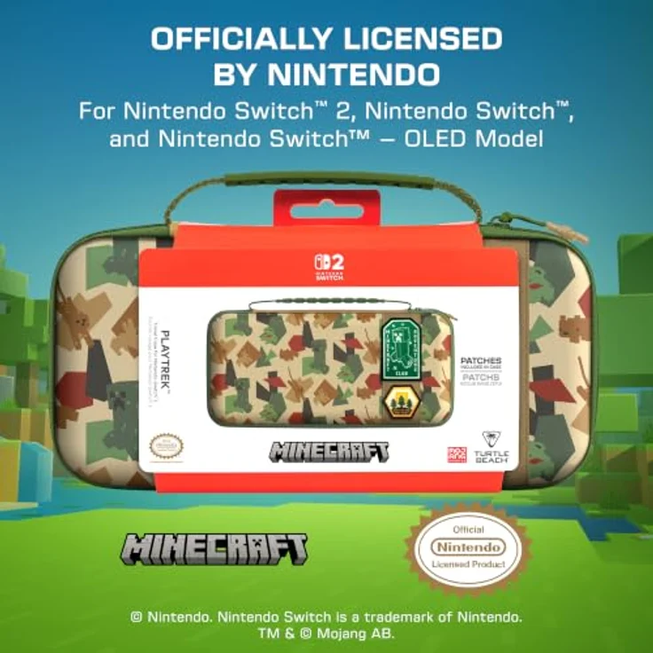 Turtle Beach PlayTrek™ Reisetasche - Minecraft™ Great Outdoors für Nintendo Switch 2, inklusive 2 Minecraft™ Klettpatches, PU-Kunstleder, gepolsterte Innenlasche, Stauraum für 12 Spielkarten – Bild 2