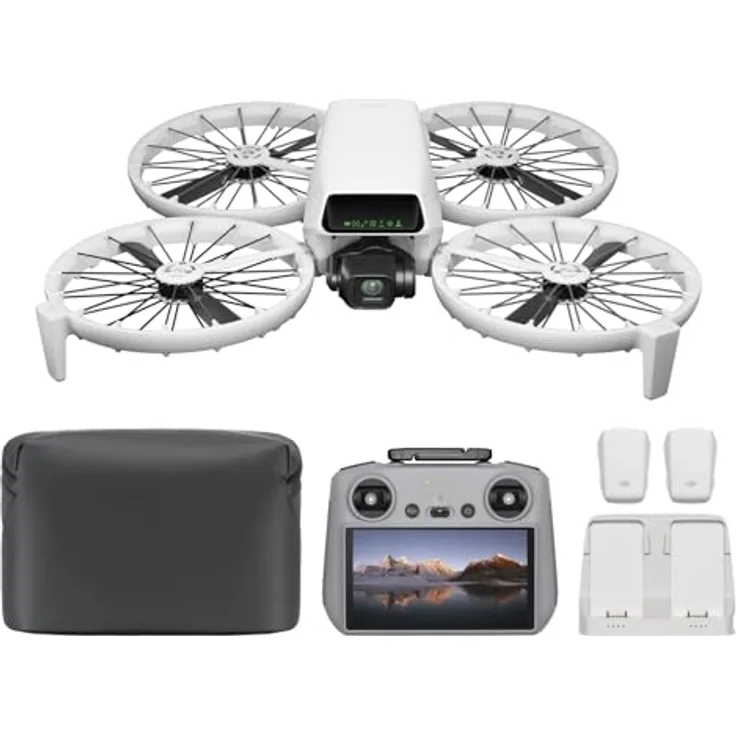 DJI Flip Fly More Combo (RC 2 Fernsteuerung mit Bildschirm), Drohne mit Kamera 4k für Erwachsene, Handstart, autom. Rückkehr, Intelligent Flight, 3 Akkus für 93 min Flugzeit