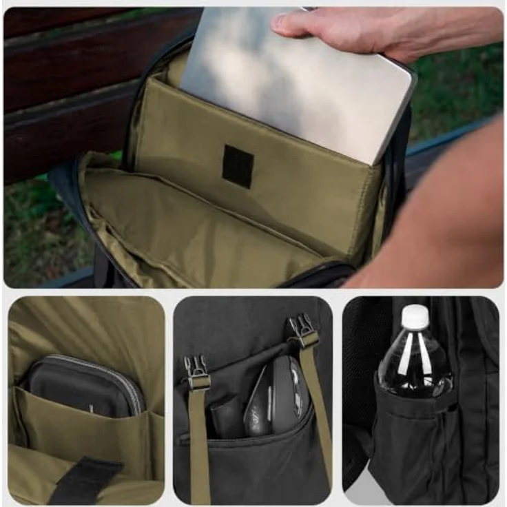 Natec Niala Laptop Rucksack 15,6 Zoll, 18 L, urbaner Rucksack aus 100% recyceltem Polyester, spritzwassergeschützt, Schwarz-Grün – Bild 3