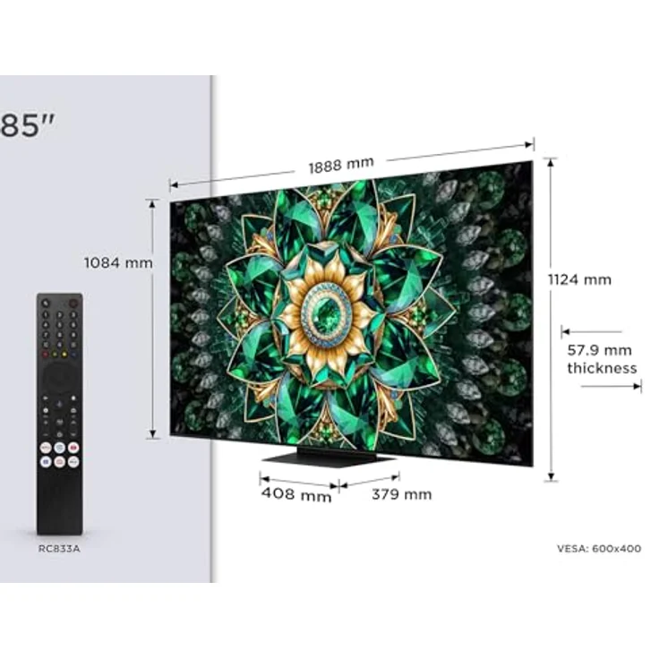 TCL 85Q7C 85 Zoll QD-Mini LED Fernseher, 4K HDR Premium 3000, Smart Google TV, Dolby Vision IQ & Atmos, HVA Panel, Audio von Bang & Olufsen, 144Hz Motion Clarity Pro, Game Master – Bild 2