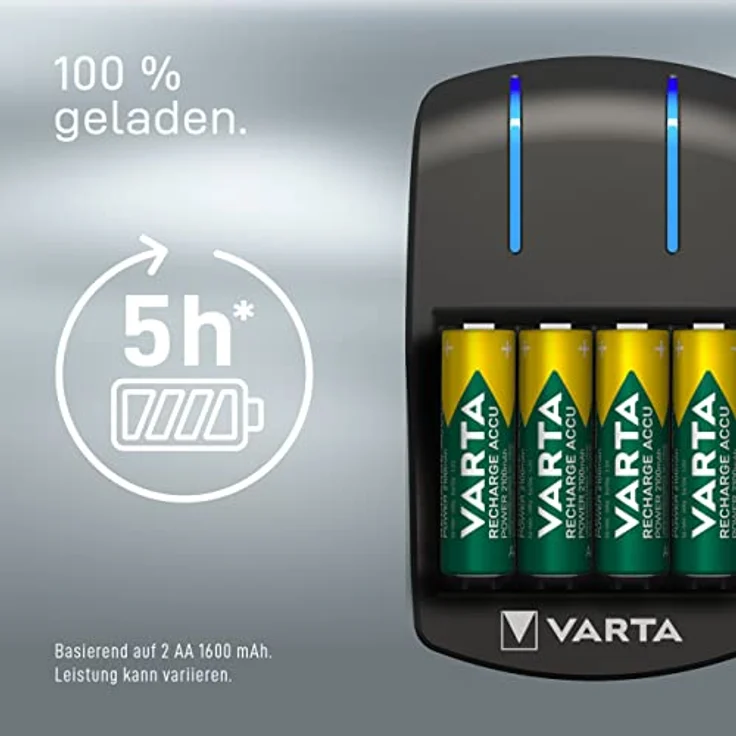 Varta Plug Ladegerät lädt 2 oder 4 Mignon (AA) oder Micro (AAA) rechargeable Ni-MH Akkus (zur gleichen Zeit, Design kann abweichen) – Bild 4