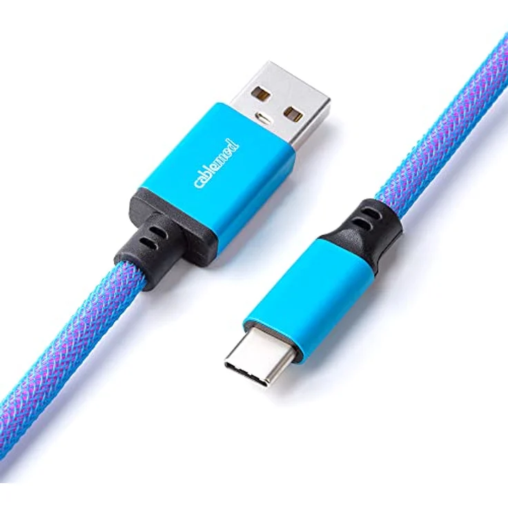 CableMod Pro Coiled Keyboard Cable USB-C zu USB Typ A, 1.50 m, Galaxy Blue, USB 2.0, Hochwertiges Spiralkabel mit fünfpoligem Aviator-Plug – Bild 3