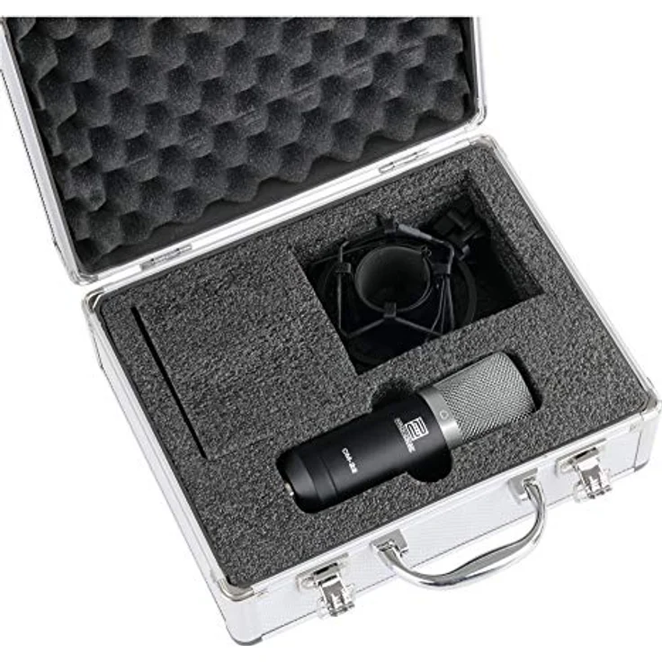 Pronomic CM-22 Studio Großmembranmikrofon XLR-Kondensatormikrofon (mit Mikrofonspinne, Etui, Windschutz, Reduziergewinde und Transportkoffer) schwarz – Bild 6