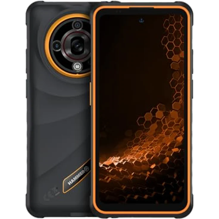 Hammer Iron 6 5G, Outdoor Handy mit 8GB RAM, 256GB Speicher, 6.56" 120Hz Display, IP69, 6050mAh Akku, Dual SIM, NFC – Schwarz-Orange – Bild 1