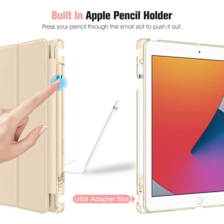 Fintie Hülle für iPad 9. Generation 2021/8. Gen 2020/7. Gen 2019 10.2 Zoll mit Stifthalter, ultradünne leichte Schutzhülle mit transparenter Rückseite und Auto Schlaf/Wach Funktion, Champagner – Bild 5
