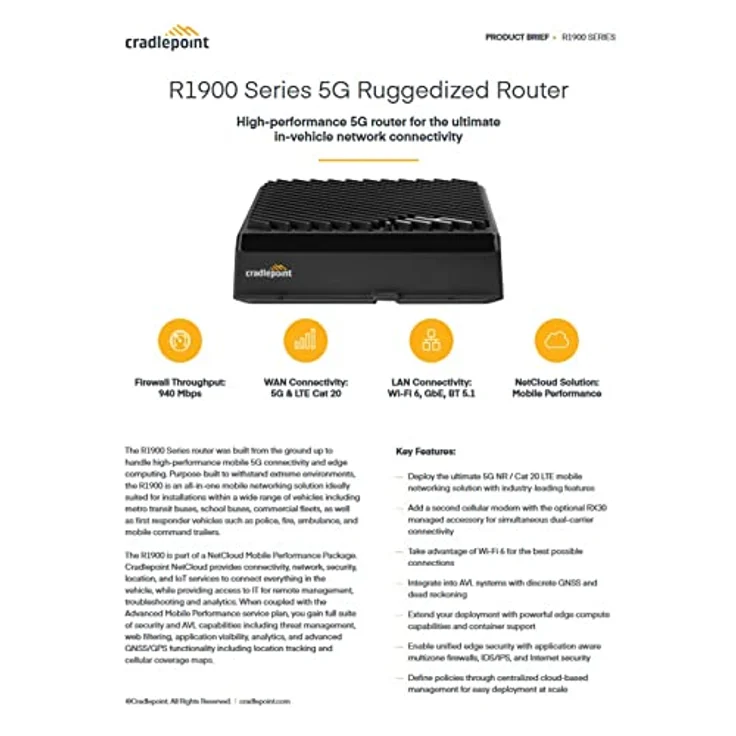 Cradlepoint R1900-5GB, 5G Mobilrouter mit Wi-Fi 6 und 4-Port-Switch, inkl. 3-Jahres NetCloud Mobile Performance Essentials Plan – Bild 3