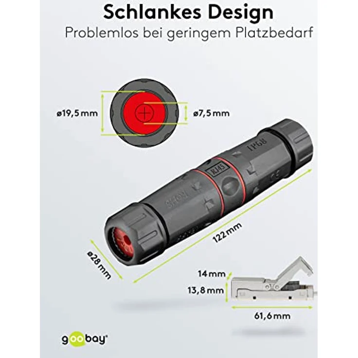 Goobay 44417 Outdoor CAT 6 Kabelverbinder wasserdicht / Kabelmuffe IP68 / LSA Netzwerkkabel Verbinder / 250 MHz Kupplung zur LAN Kabel Verlängerung / AWG 22-26 / STP – Bild 3