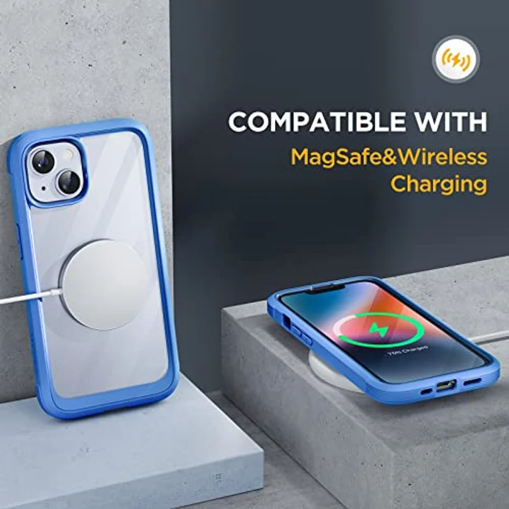 Miracase 360 Grad Hülle für iPhone 13/14 (6.1 Zoll), Ganzkörper Schutzhülle mit 9H Glas Displayschutzfolie, stoßfest, Blau – Bild 5