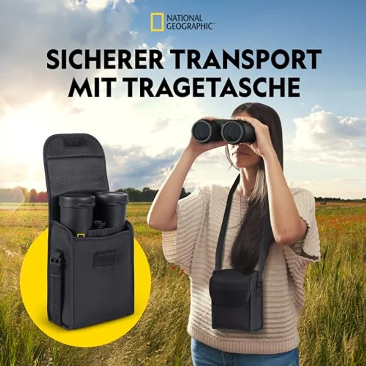 National Geographic Fernglas 10x42 Dachkant, Schwarz, mit 10-facher Vergrößerung und hochwertigen Glaselementen, stabiler Trageriemen und Tasche – Bild 8