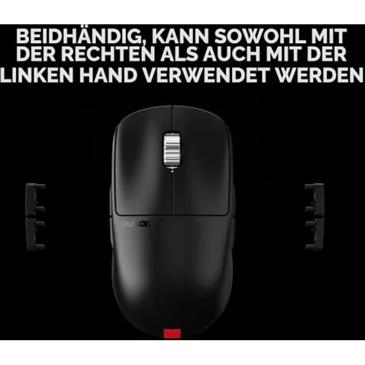Pulsar Gaming Gears X2A ES kabellose Gaming-Maus, beidhändig, optischer Schalter, OLED-Display, PAW3395-Sensor, 100-Stunden-Akku, 4K-Dongle, schwarz, medium – Bild 2