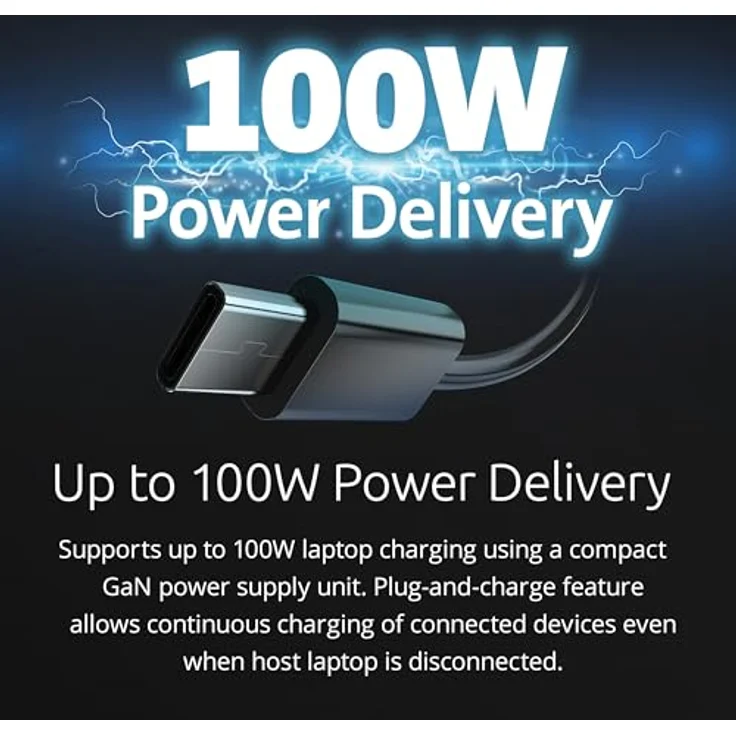 Kensington SD4842P USB-C Triple Video HD (1080p @ 120Hz) Dockingstation, bis zu 100 W Leistungsabgabe, 5 x Plug-and-Charge USB-Anschlüsse, hergestellt aus 73 % recyceltem Material, K32810EU – Bild 4