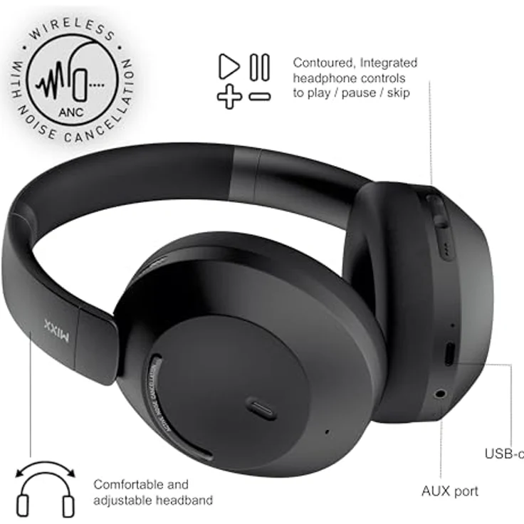 Mixx Audio StreamQ C4, Kabellose Kopfhörer mit 40 Stunden Akkulaufzeit und aktiver Geräuschunterdrückung, Schwarz – Bild 4