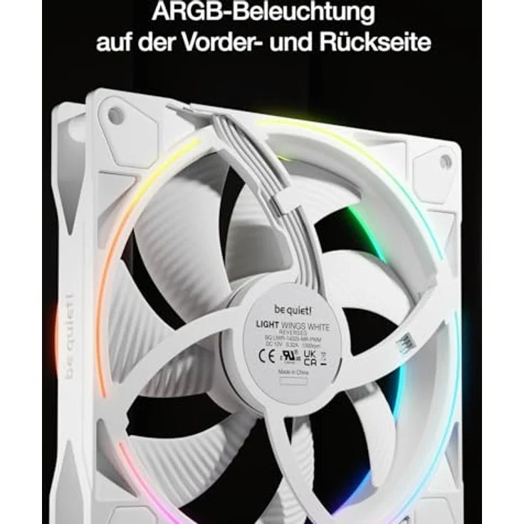 be quiet! Light Wings 140mm PWM Reverse White, hoher Airflow, ARGB-Beleuchtung, sehr leiser Betrieb – Bild 4