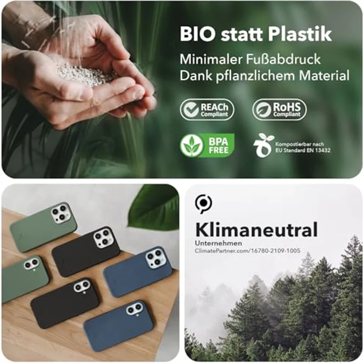 Woodcessories BioCase - Magnetische Handyhülle für iPhone 16 Pro kompatibel mit MagSafe, Hülle mit Magnet Navy blau - Nachhaltig aus Pflanzen – Bild 5