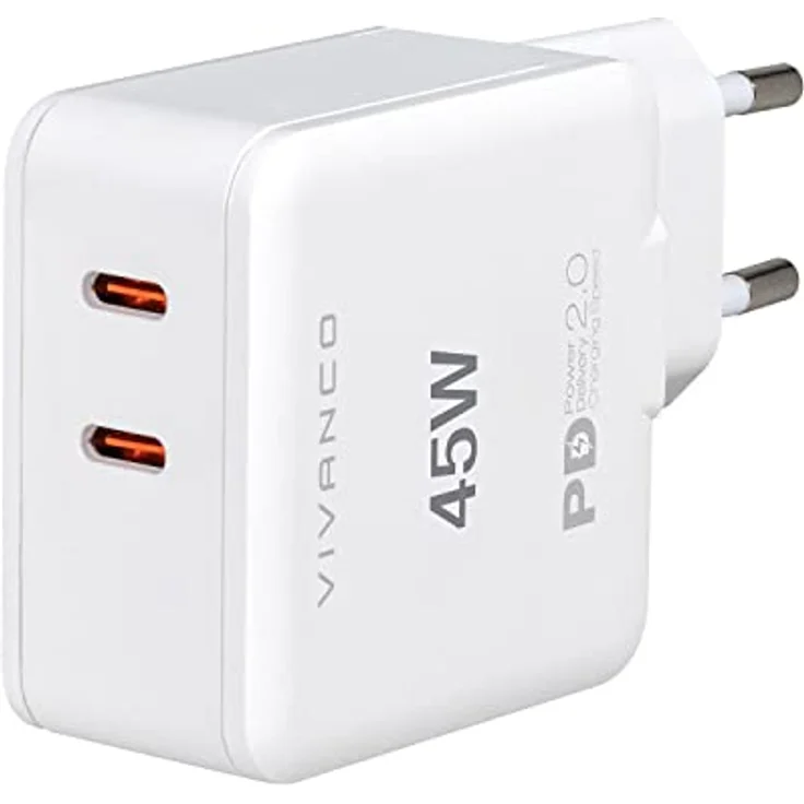 VIVANCO Super Fast Power Delivery Charger, Dual Schnellladegerät, 45W White – MagSafe & Samsung Super Fast Charge Compatible – Bild 1